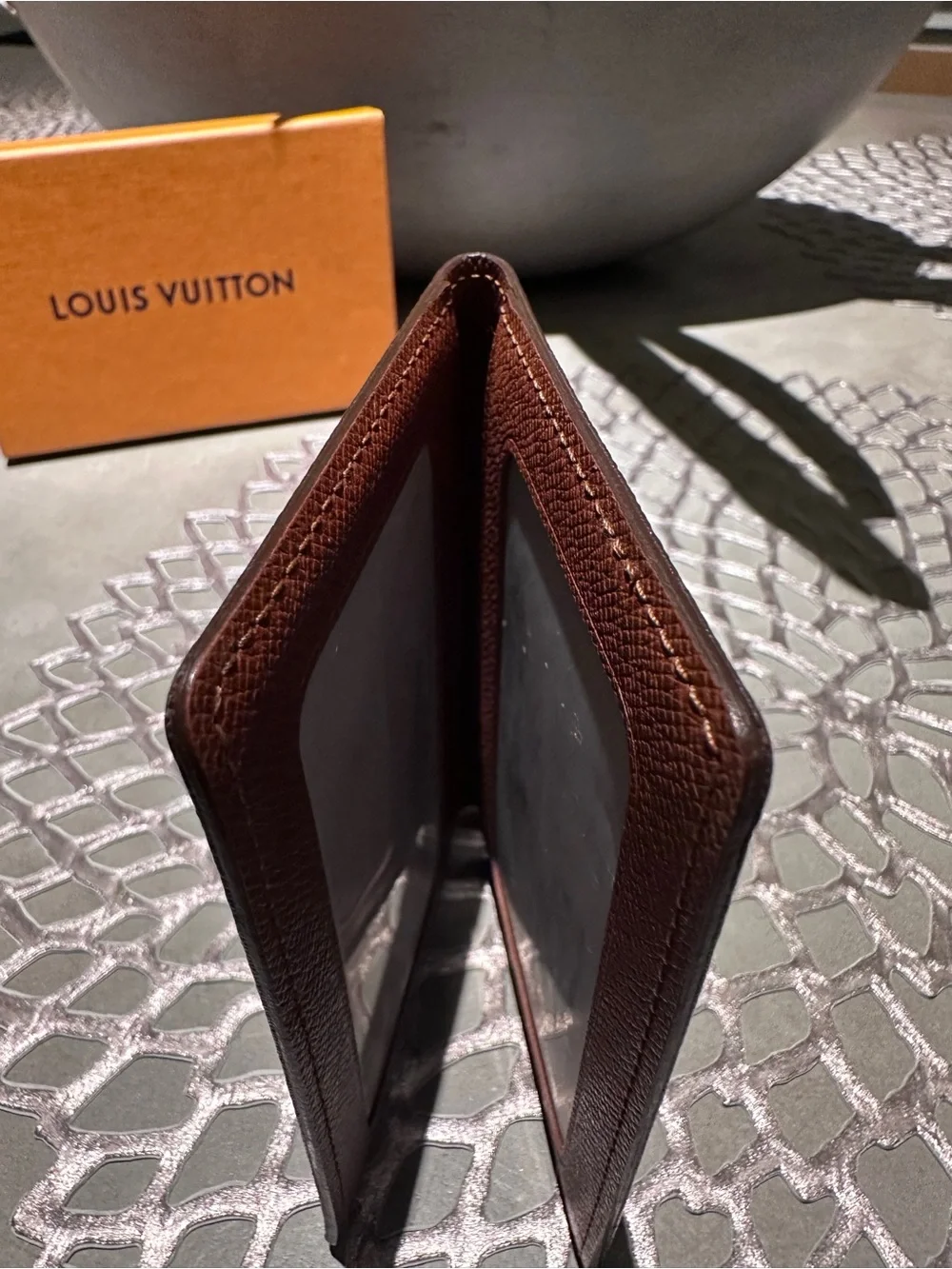 Louis Vuitton Monogram Logo Leather ID/Document Holder, Brown Unisex